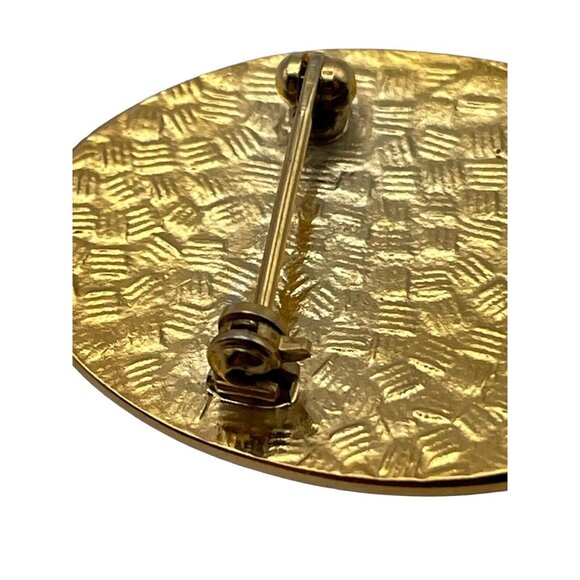 Vtg Fish & Crown Purple & Pink Oval Floral Flower Cloisonne Gold Tone Brooch Pin - Picture 5 of 8